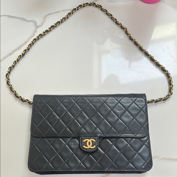 CHANEL Handbags - Chanel Black Lambskin Medium Single Flap Quilted Leather Bag Gold Hardware